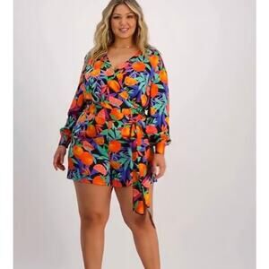 Nina Parker Peach Long Sleeve Romper Size 2XL Plus Size Flowy